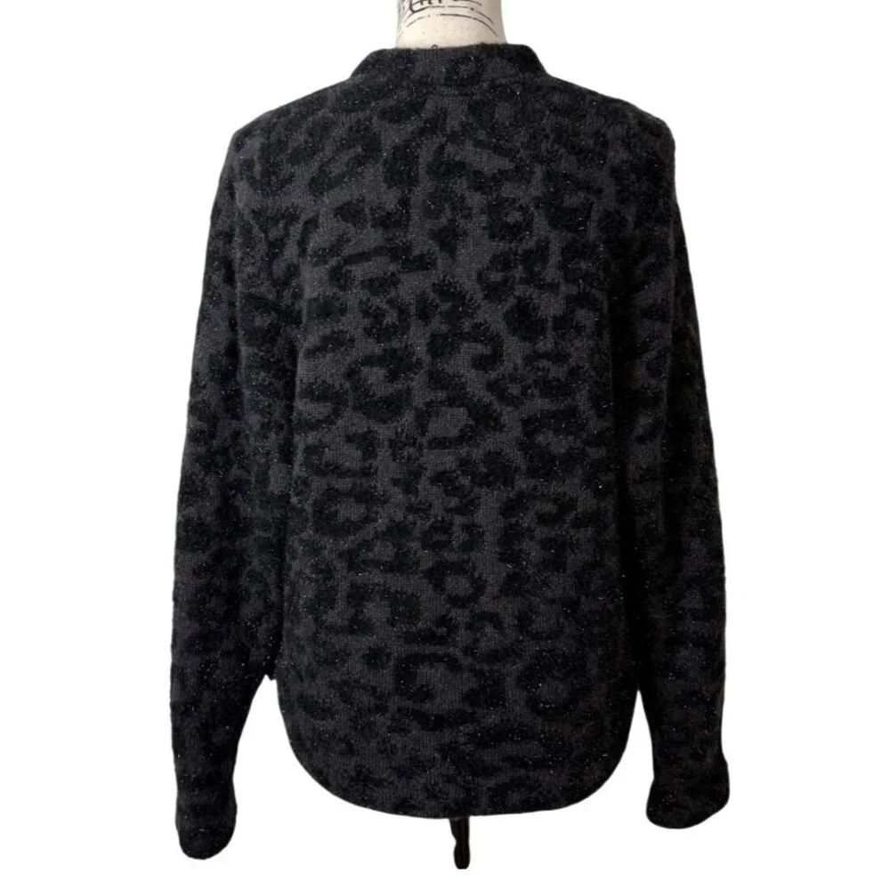 Lululemon Jacquard Cardigan Knit Leopard Graphite Grey Black Merino Wool XS - Picture 6 of 11